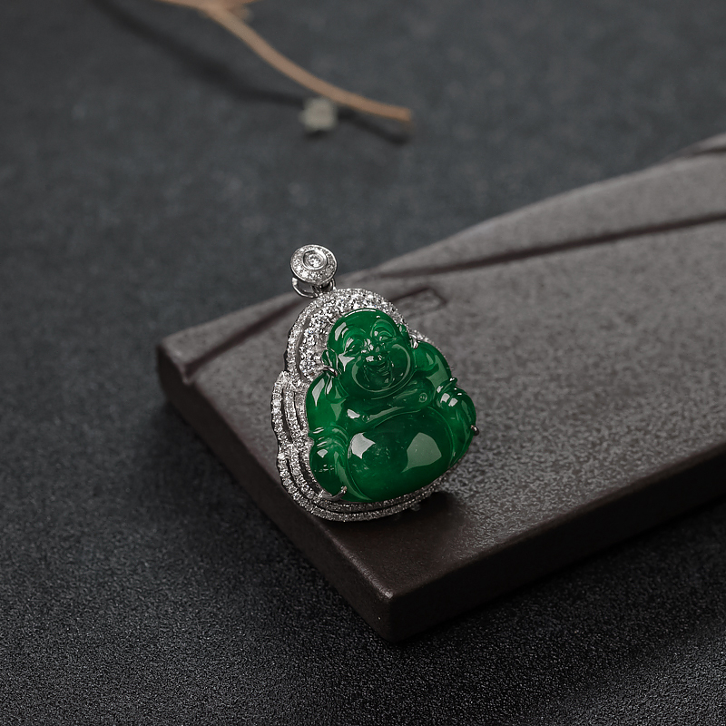 糯冰种翠色翡翠佛吊坠-红掌柜