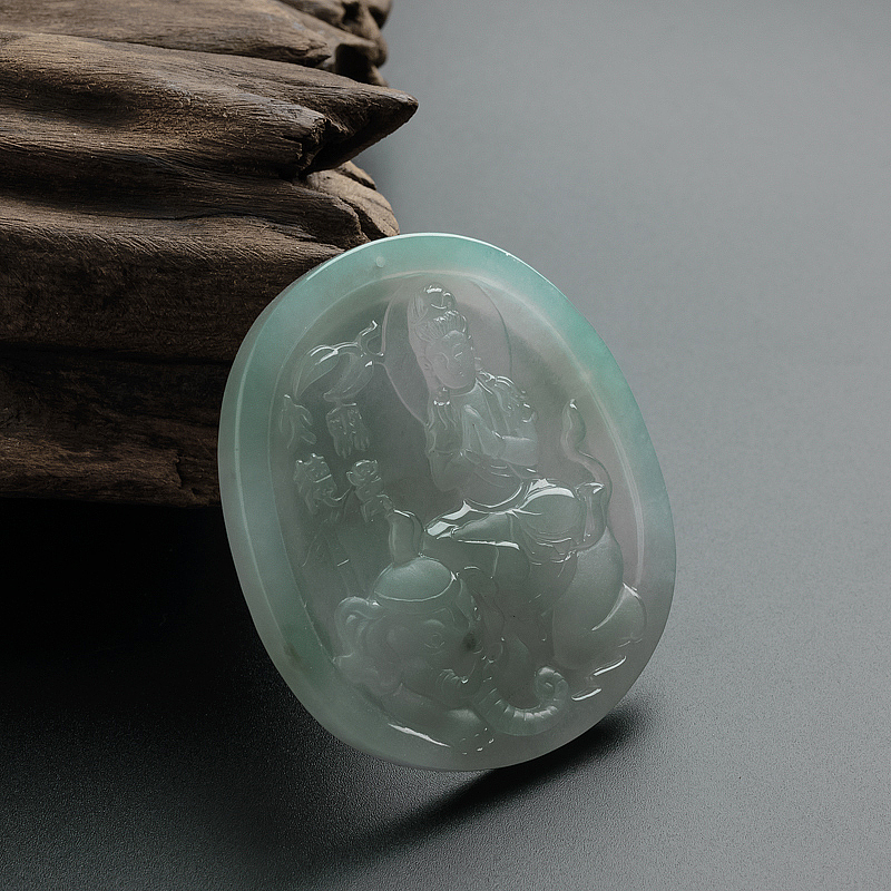 飘绿翡翠普贤菩萨吊坠-红掌柜