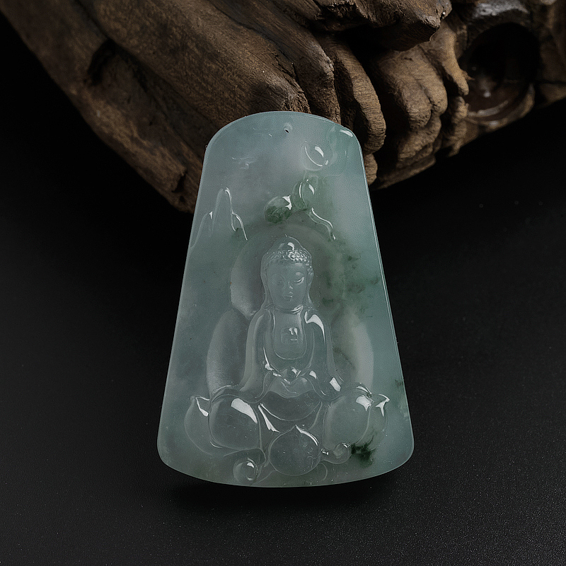 冰糯种飘花翡翠大日如来吊坠-红掌柜