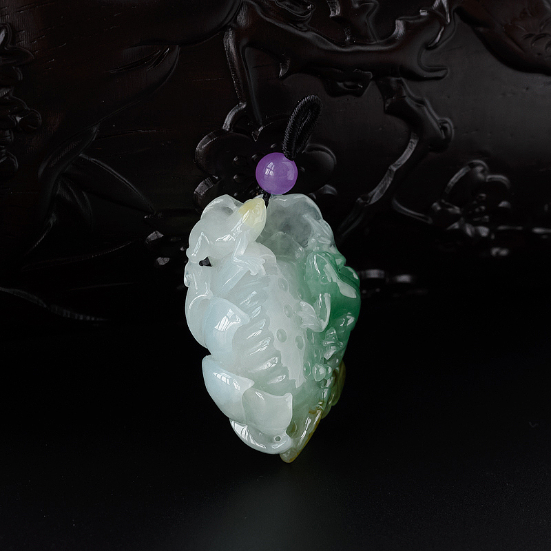 天然糯种飘绿翡翠连生贵子吊坠-红掌柜
