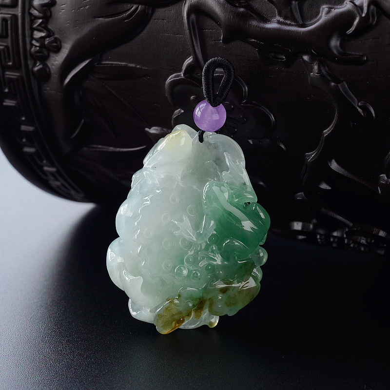 缅甸糯种飘绿翡翠连生贵子吊坠-红掌柜