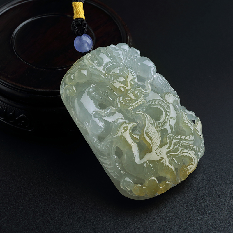 A货天然糯冰种黄加绿翡翠龙牌挂件 - 红掌柜