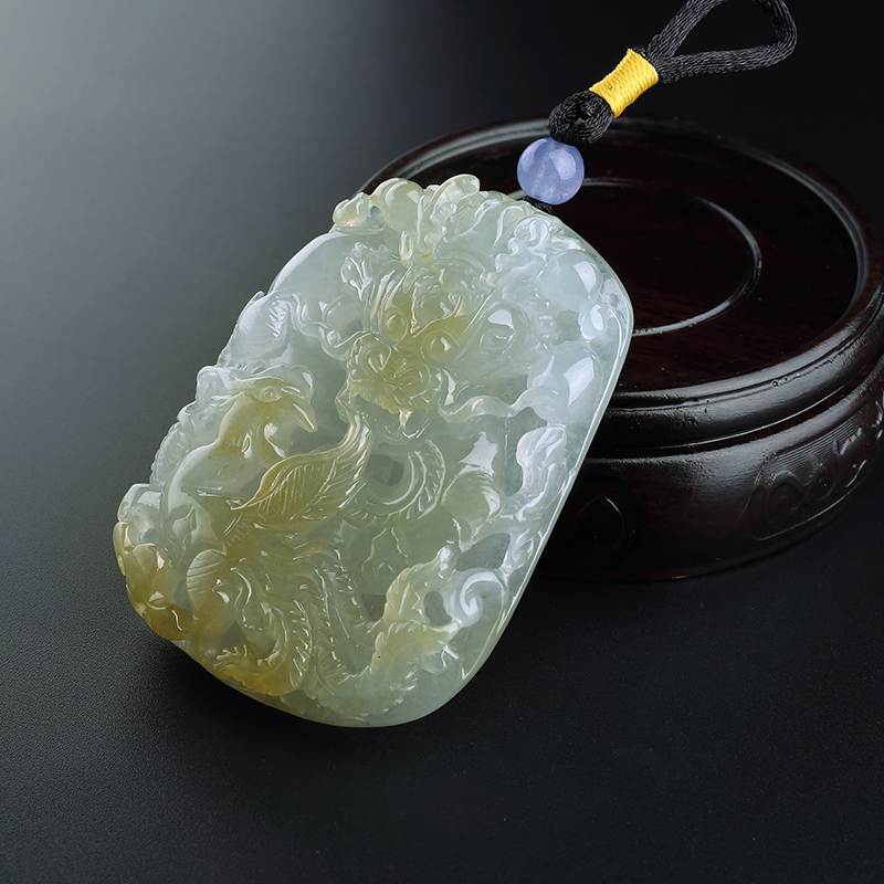 糯冰种黄加绿翡翠龙牌挂件 - 红掌柜