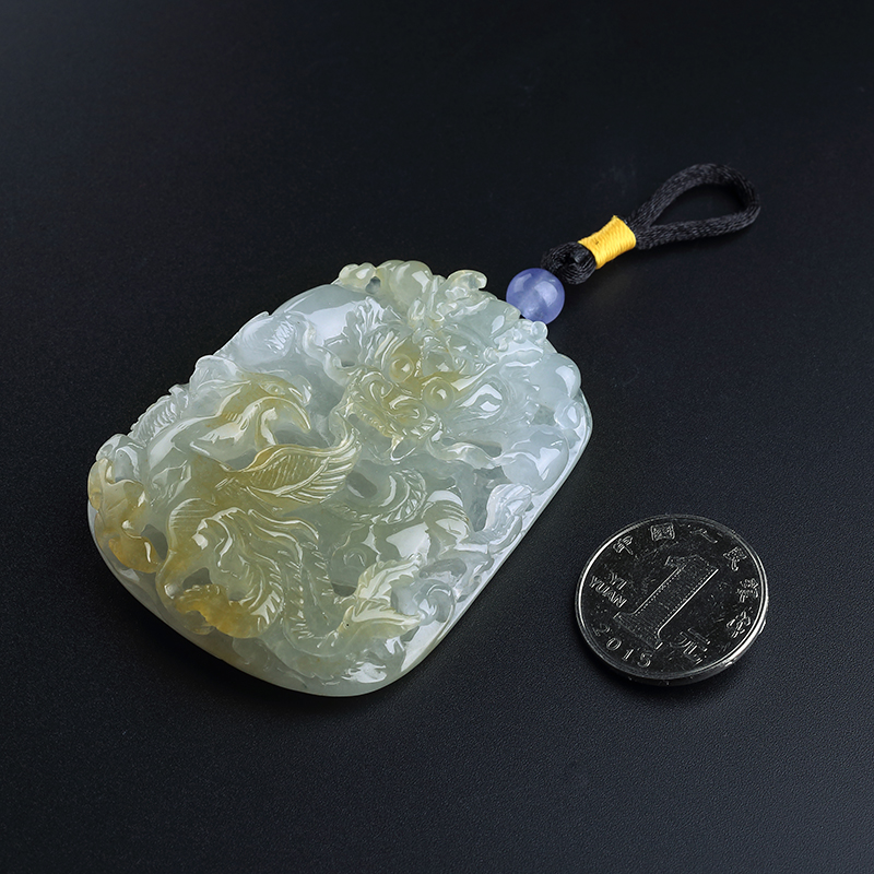 缅甸A货黄加绿翡翠龙牌挂件 - 红掌柜