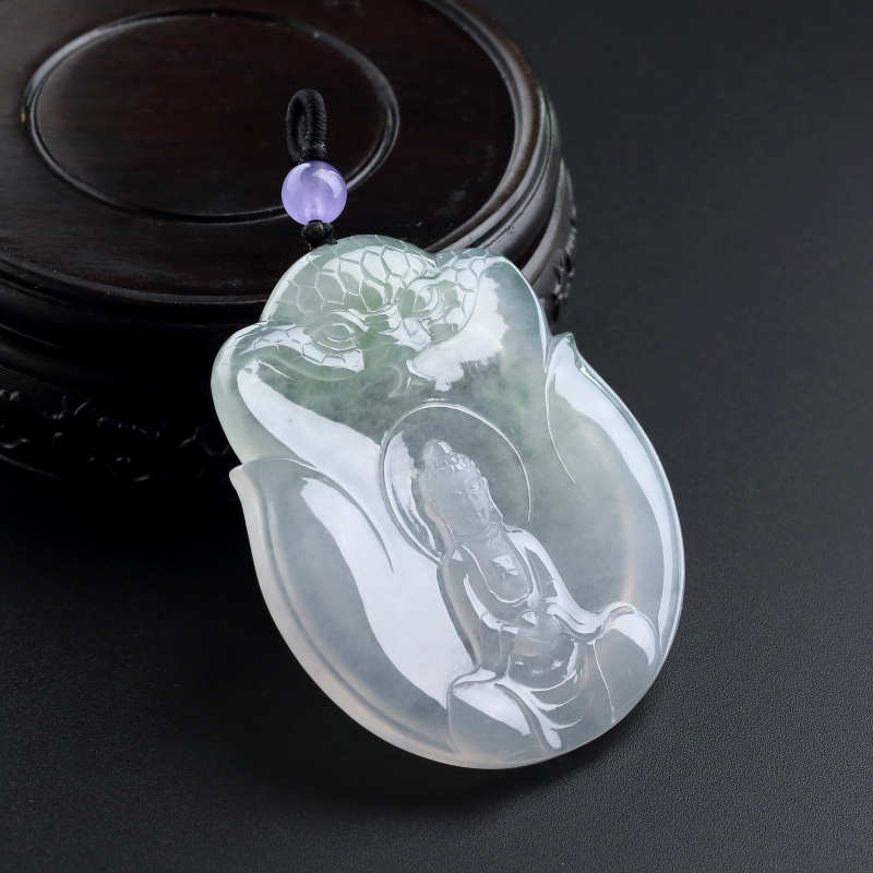 A货天然冰糯种浅绿翡翠大日如来吊坠 - 红掌柜