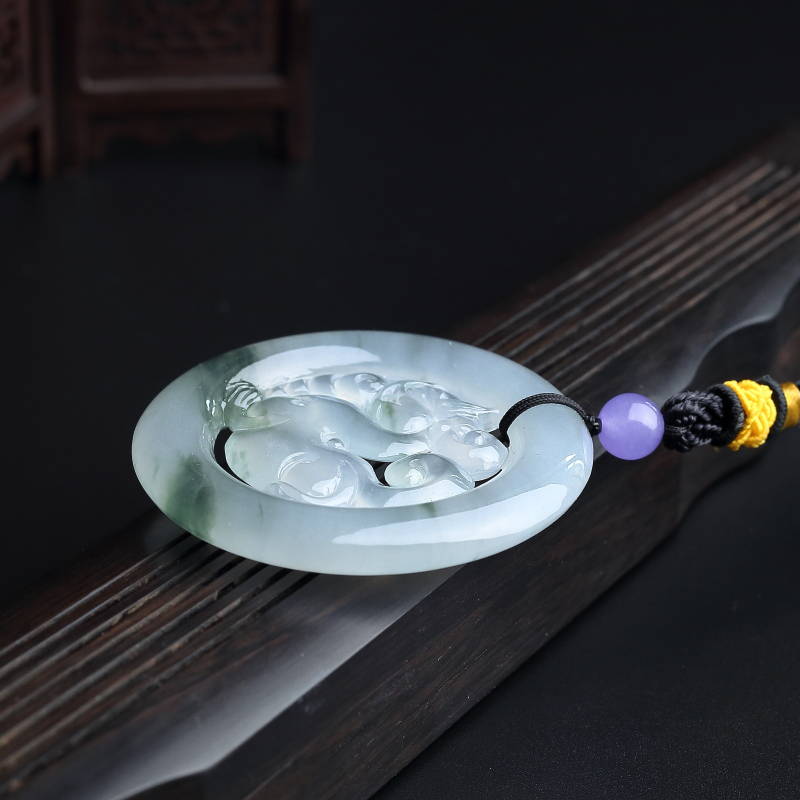 缅甸天然冰糯种飘花翡翠吊坠-红掌柜