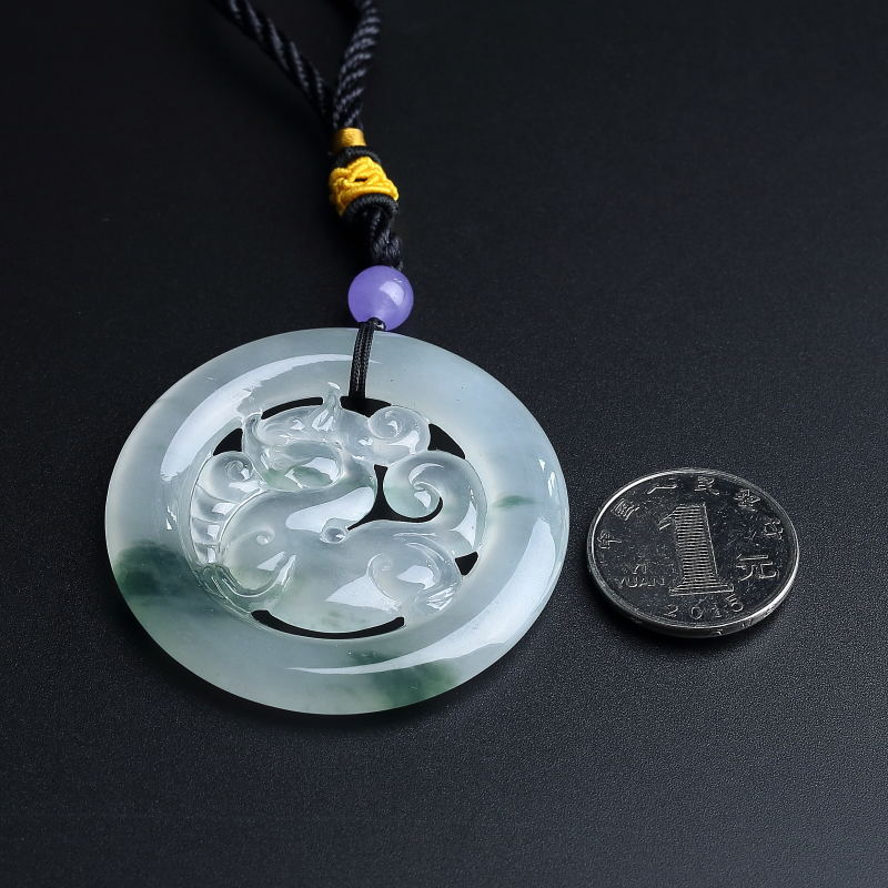 冰糯种飘花翡翠貔貅环吊坠-红掌柜