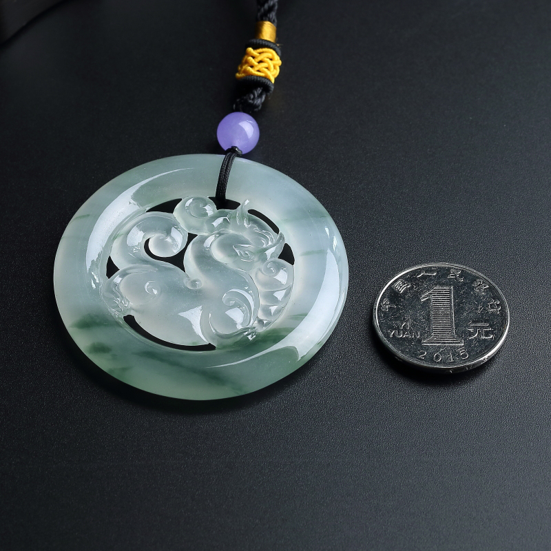 冰糯种飘花翡翠貔貅环吊坠-红掌柜