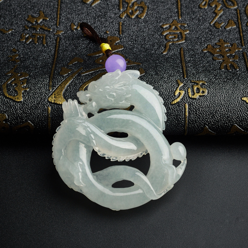 糯冰种翡翠盘龙玉牌吊坠-红掌柜