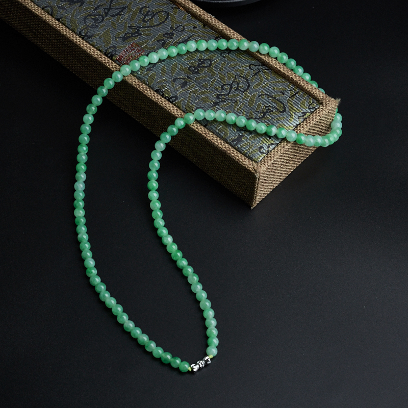 冰糯种豆绿翡翠项链-红掌柜
