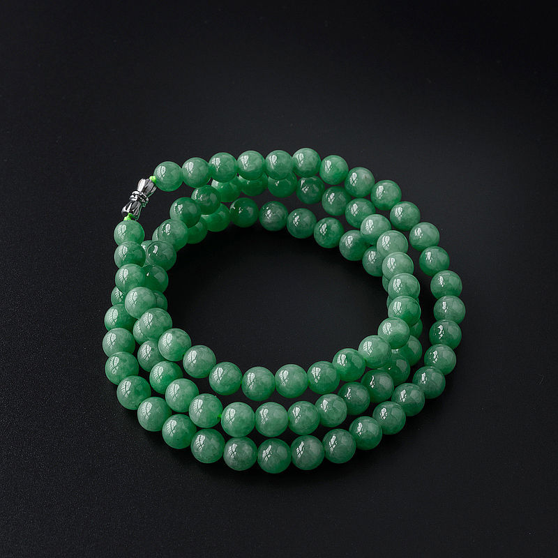 缅甸天然8mm满绿翡翠项链-红掌柜