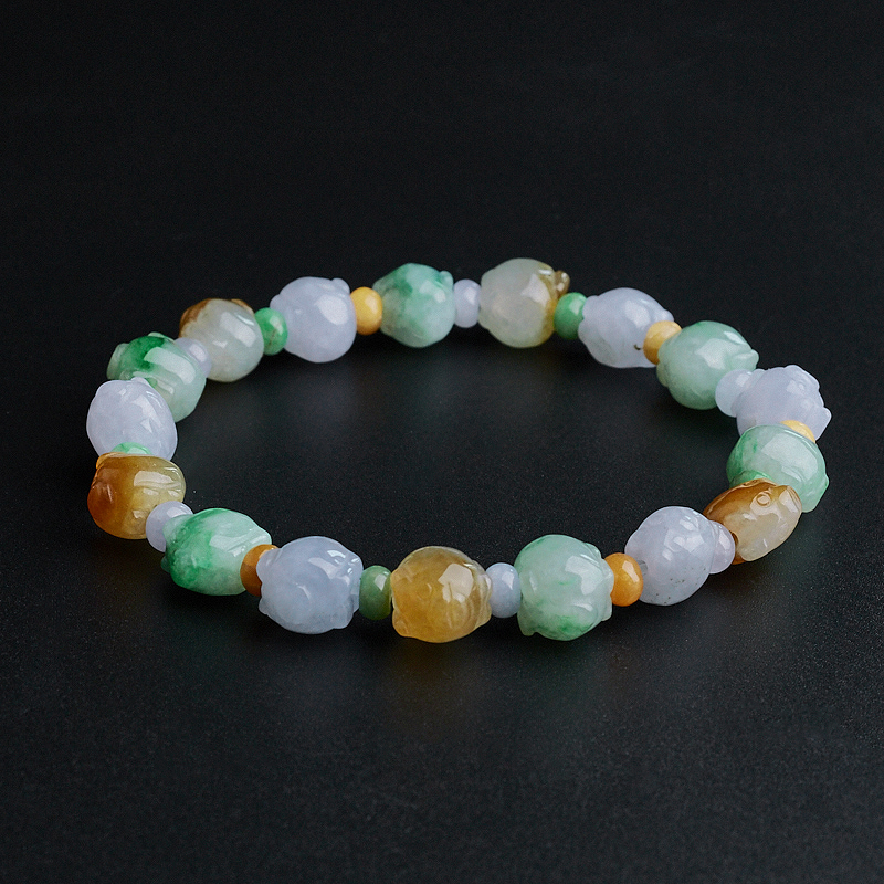 缅甸天然翡翠三彩小猪手链-红掌柜