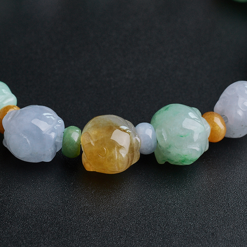 缅甸天然糯种翡翠小猪手链-红掌柜