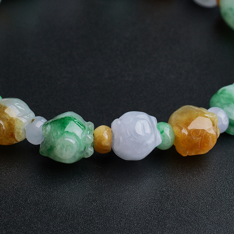 缅甸天然糯种翡翠三彩手链-红掌柜