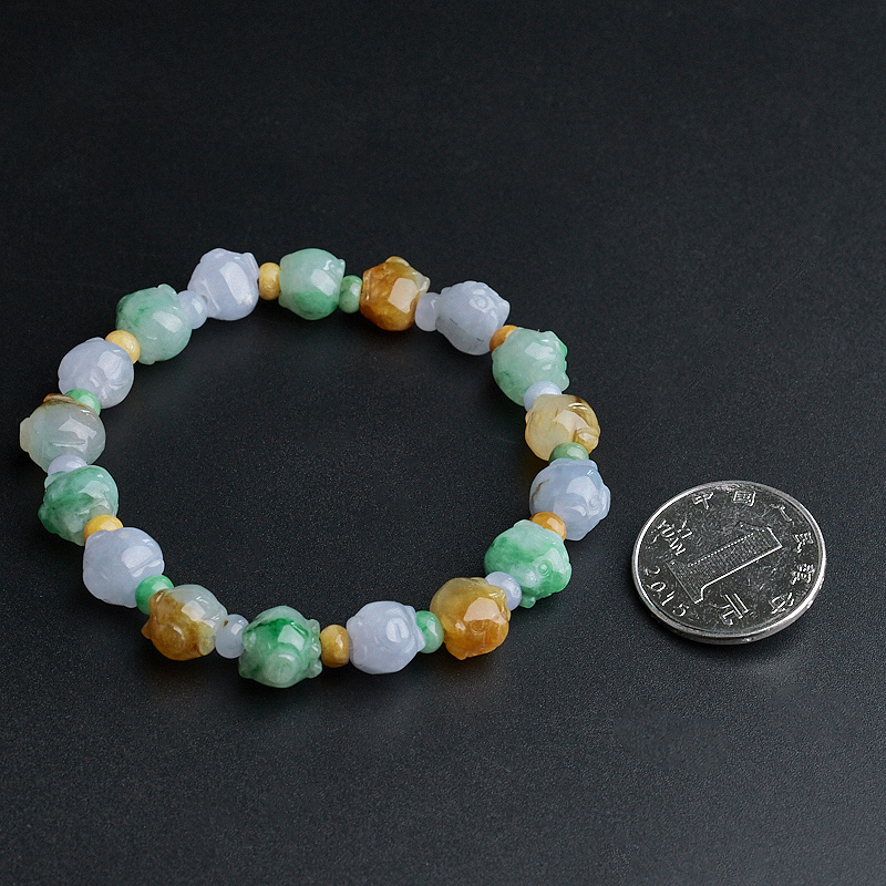 糯种翡翠三彩小猪手链-红掌柜