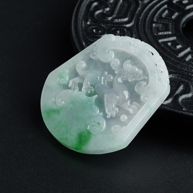 缅甸天然飘绿翡翠幸福如意吊坠-红掌柜