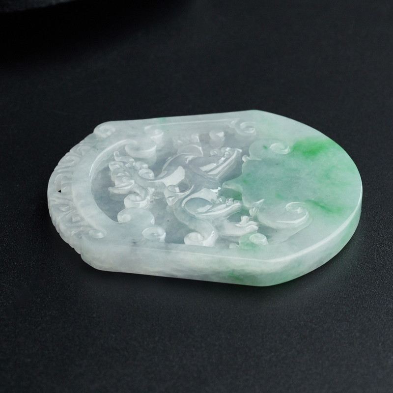 缅甸天然糯种飘绿翡翠吊坠-红掌柜