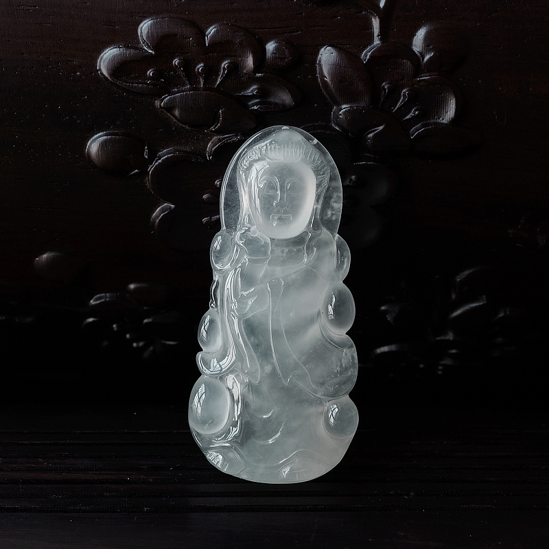 缅甸A货天然冰糯种翡翠观音吊坠 - 红掌柜