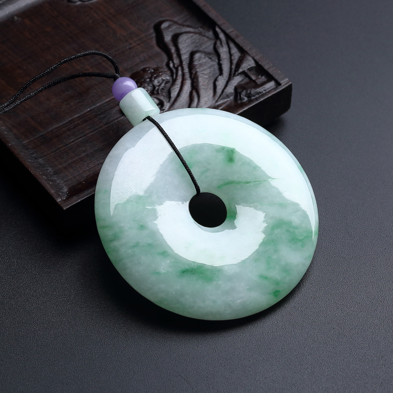 天然糯种浅绿飘花翡翠平安扣吊坠 - 红掌柜