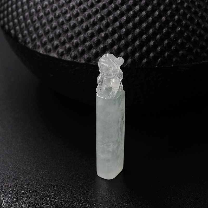 缅甸天然冰糯种飘花翡翠貔貅印章吊坠-红掌柜