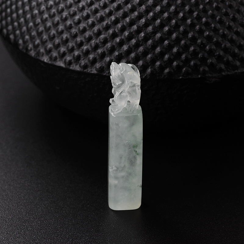 天然冰糯种飘花翡翠貔貅印章吊坠-红掌柜