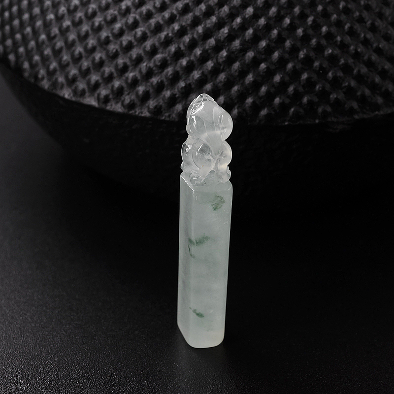 缅甸冰糯种飘花翡翠貔貅印章吊坠-红掌柜