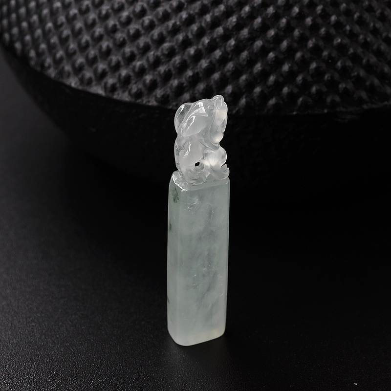 缅甸天然飘花翡翠貔貅印章吊坠-红掌柜