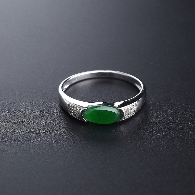 缅甸A货天然18K金镶冰糯种阳绿翡翠戒指 - 红掌柜