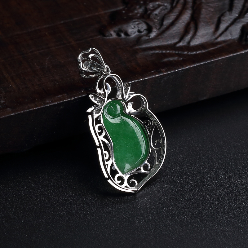 18K金镶糯种豆绿耳环吊坠两件套 - 红掌柜