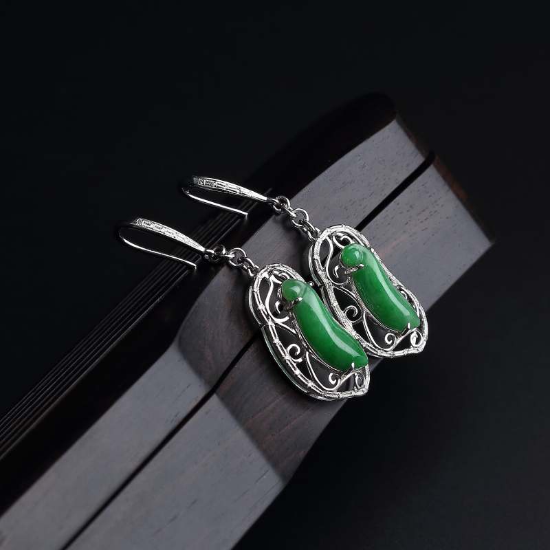 糯种豆绿耳环吊坠两件套 - 红掌柜