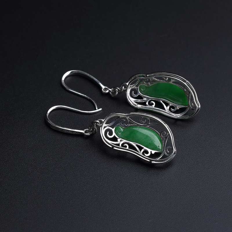 豆绿翡翠耳环吊坠两件套 - 红掌柜