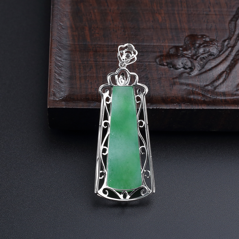 天然18K金镶糯种苹果绿翡翠吊坠 - 红掌柜