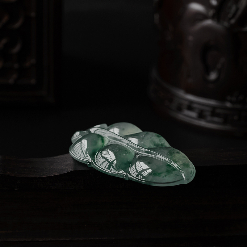 缅甸天然冰糯种翡翠叶子吊坠-红掌柜