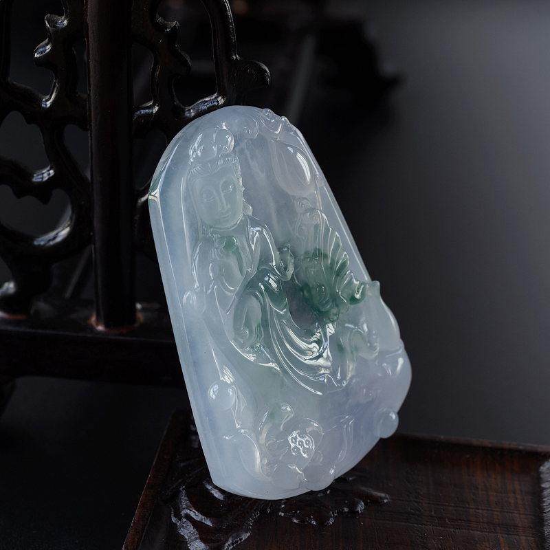 天然冰糯种飘花观音吊坠 - 红掌柜