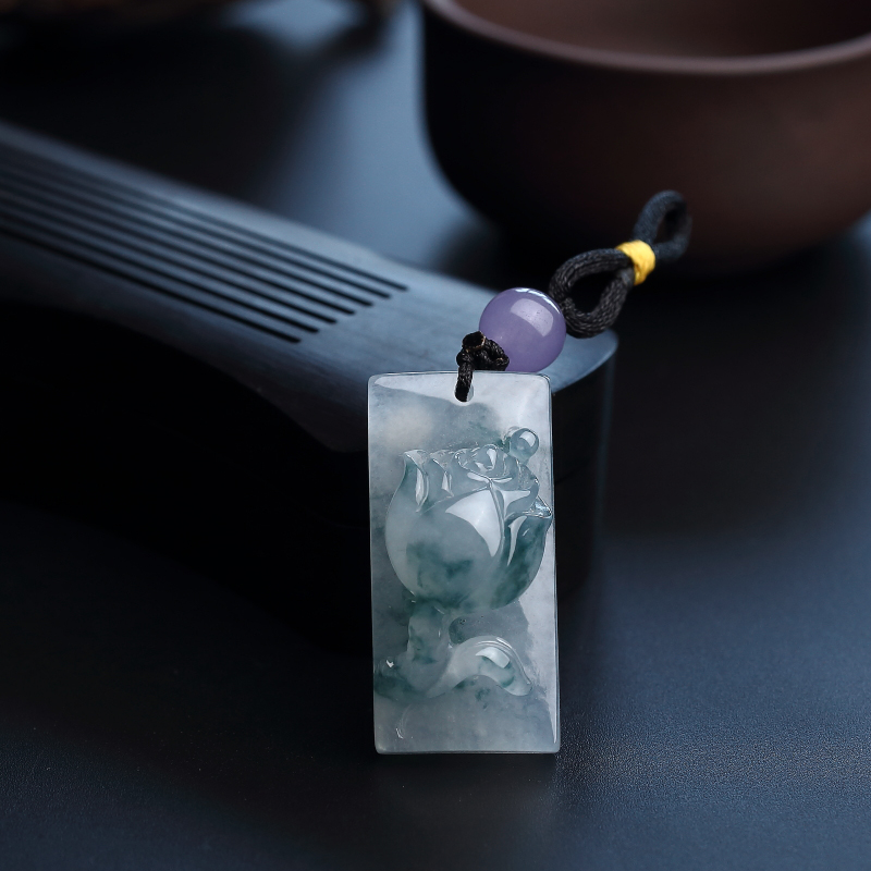 糯种飘花翡翠玫瑰花吊坠-红掌柜