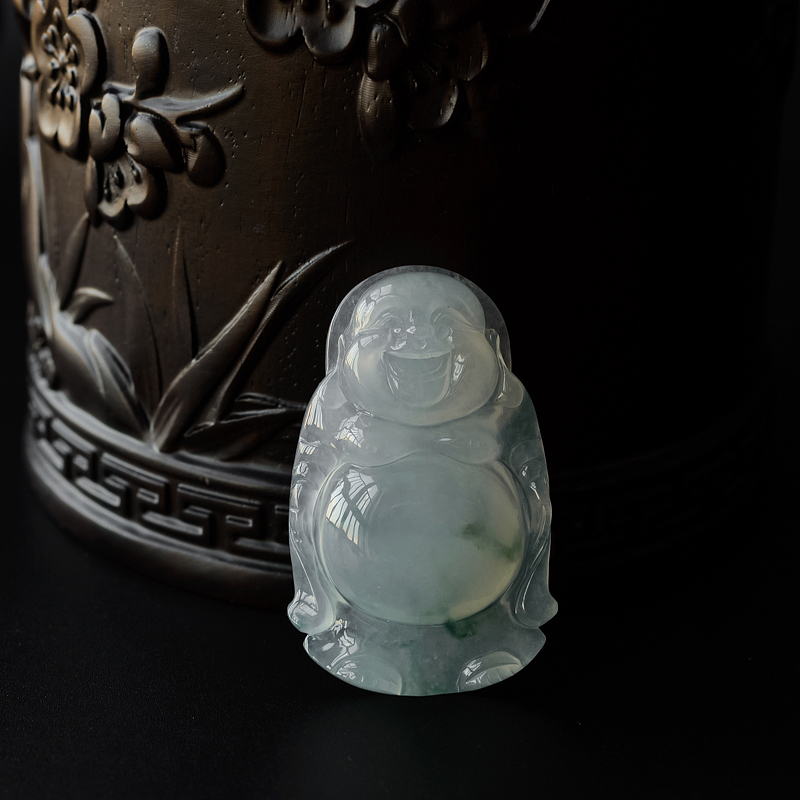 糯种飘花翡翠弥勒佛吊坠-红掌柜