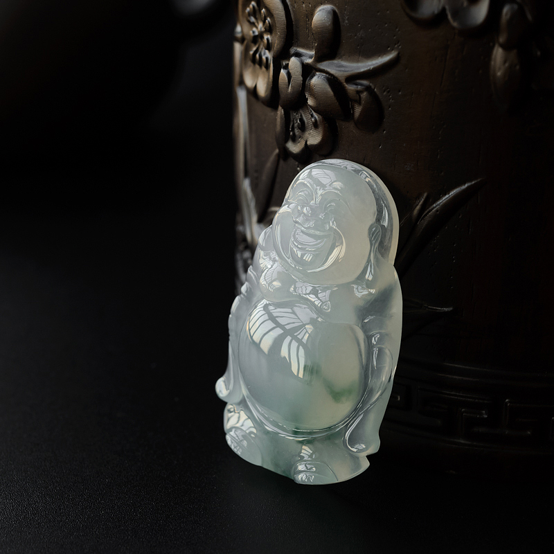 飘花翡翠弥勒佛吊坠-红掌柜