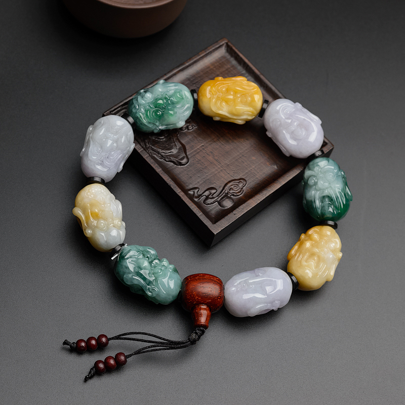 糯种福禄寿翡翠十八罗汉手串-红掌柜