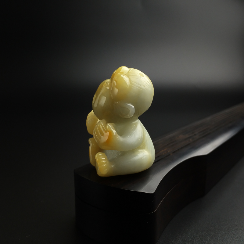 糯种飘黄翡翡翠猴子-红掌柜