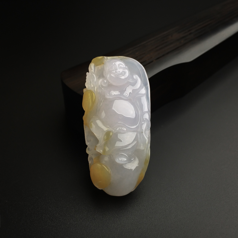 糯种飘黄翡弥勒佛吊坠-红掌柜