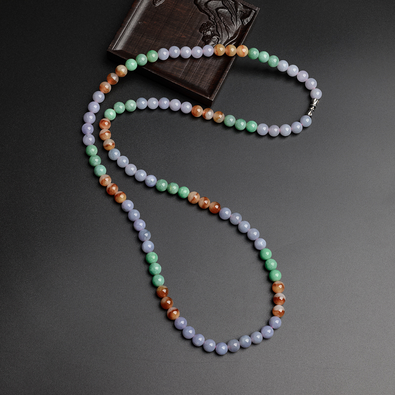 7mm缅甸天然糯种福禄寿翡翠项链-红掌柜