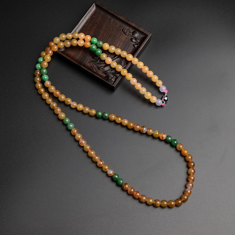 7mm缅甸天然糯种福禄寿翡翠项链-红掌柜