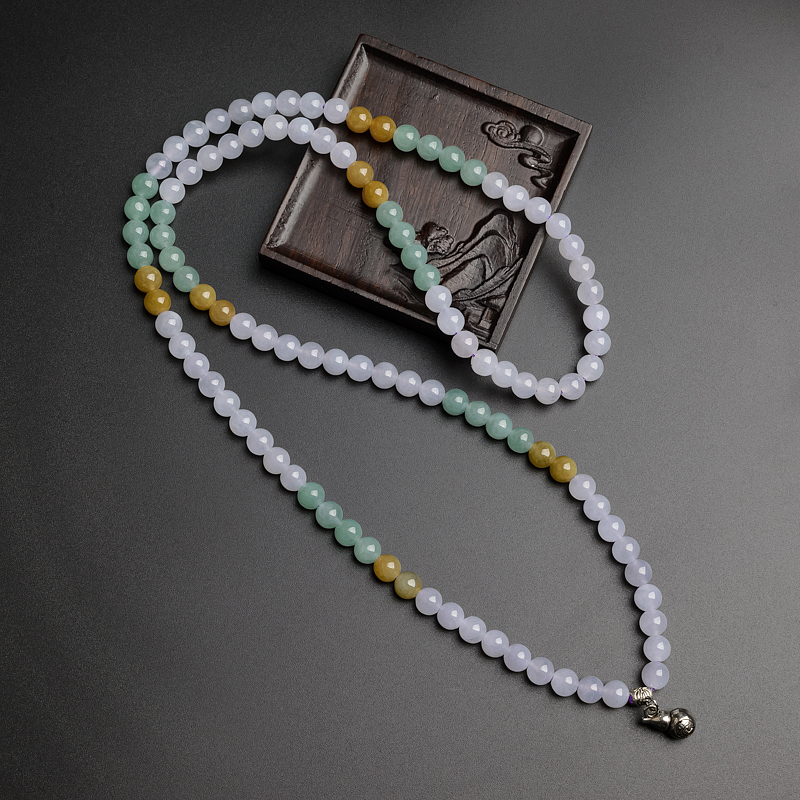 7.5mm缅甸天然糯种福禄寿翡翠项链-红掌柜