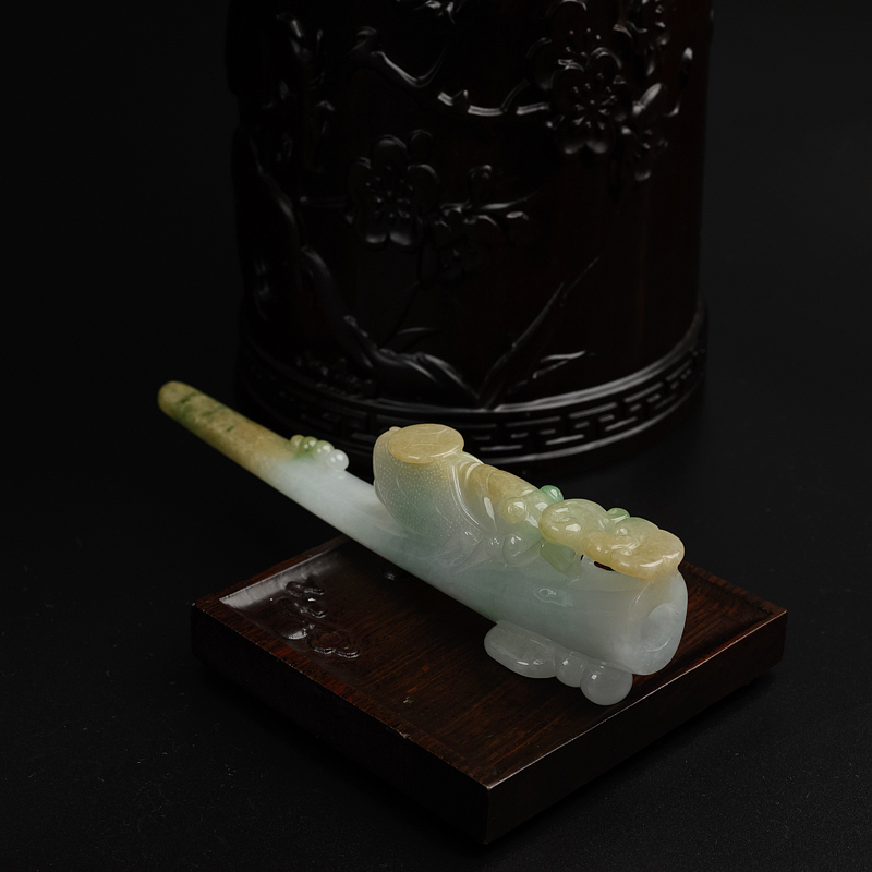 飘黄翡翡翠财丁两旺烟嘴 - 红掌柜