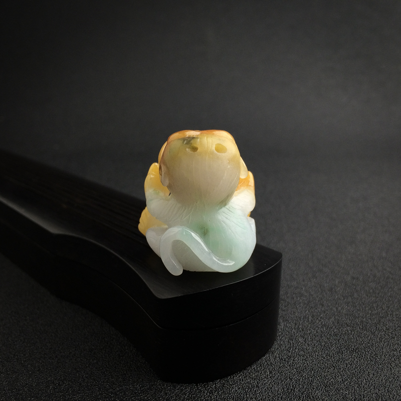 缅甸天然飘黄翡翡翠猴子吊坠-红掌柜
