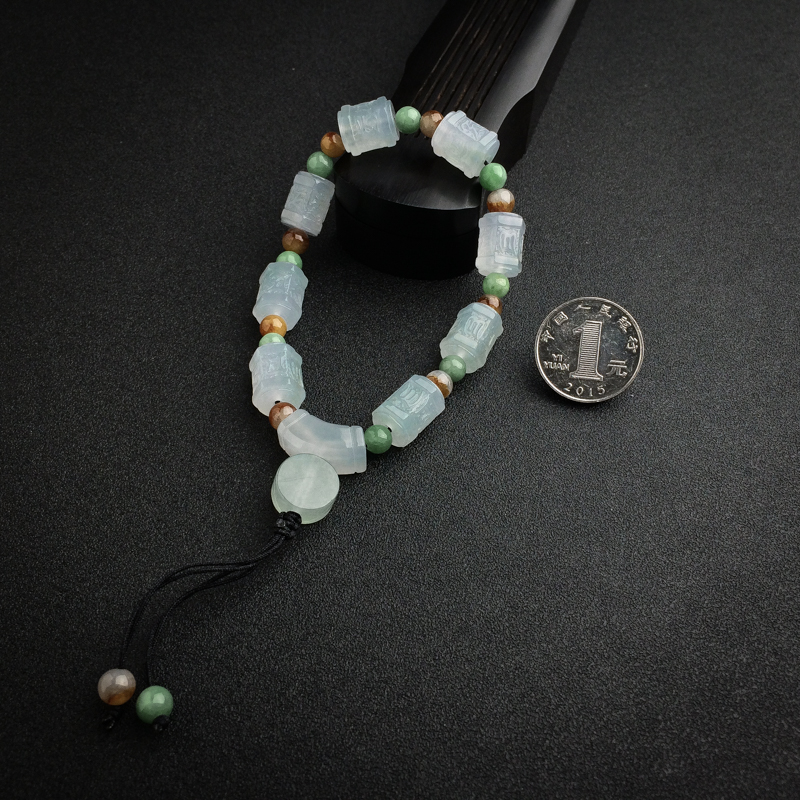 糯冰种翡翠六字真言手串-红掌柜