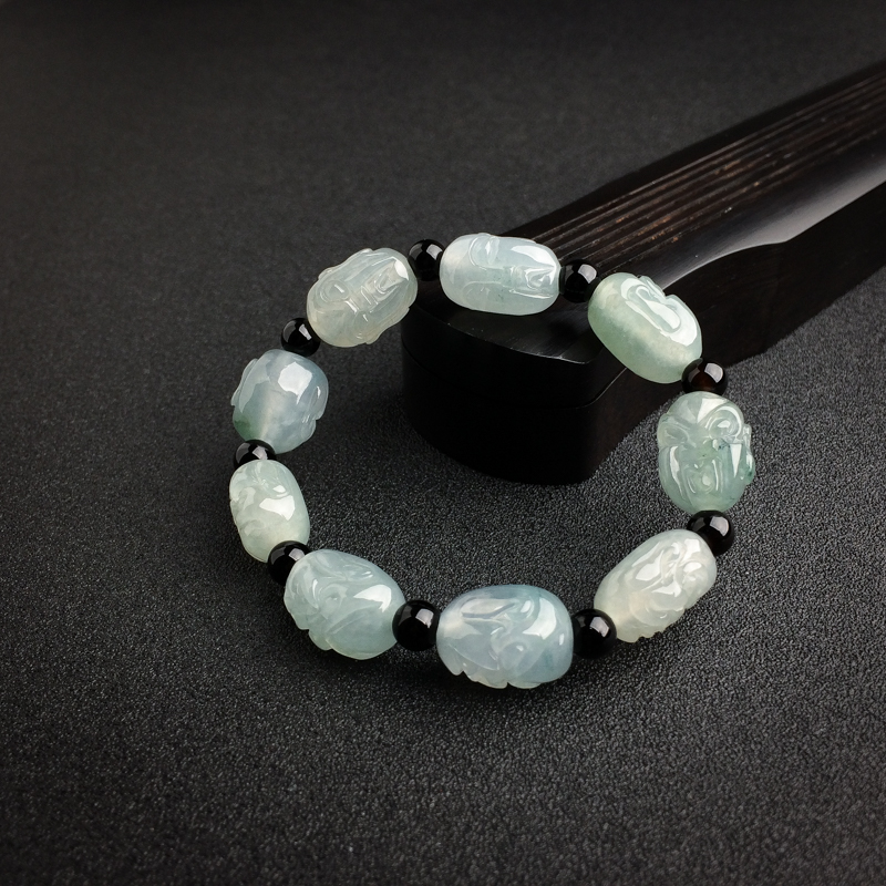 天然糯种浅绿翡翠罗汉头手串-红掌柜