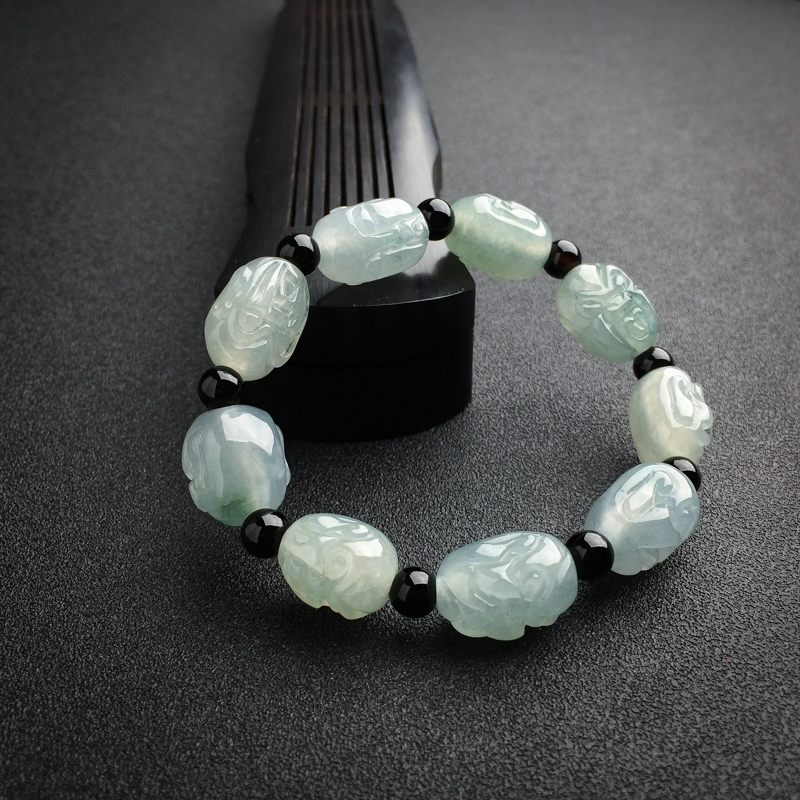 缅甸糯种浅绿翡翠罗汉头手串-红掌柜