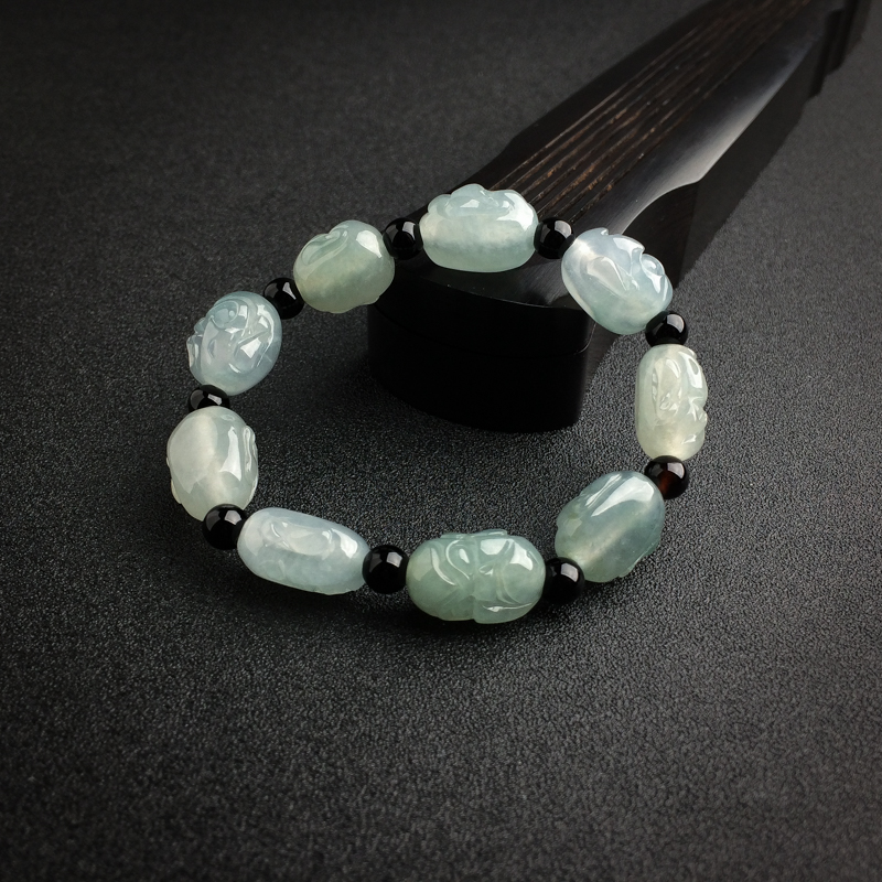 缅甸天然浅绿翡翠罗汉头手串-红掌柜