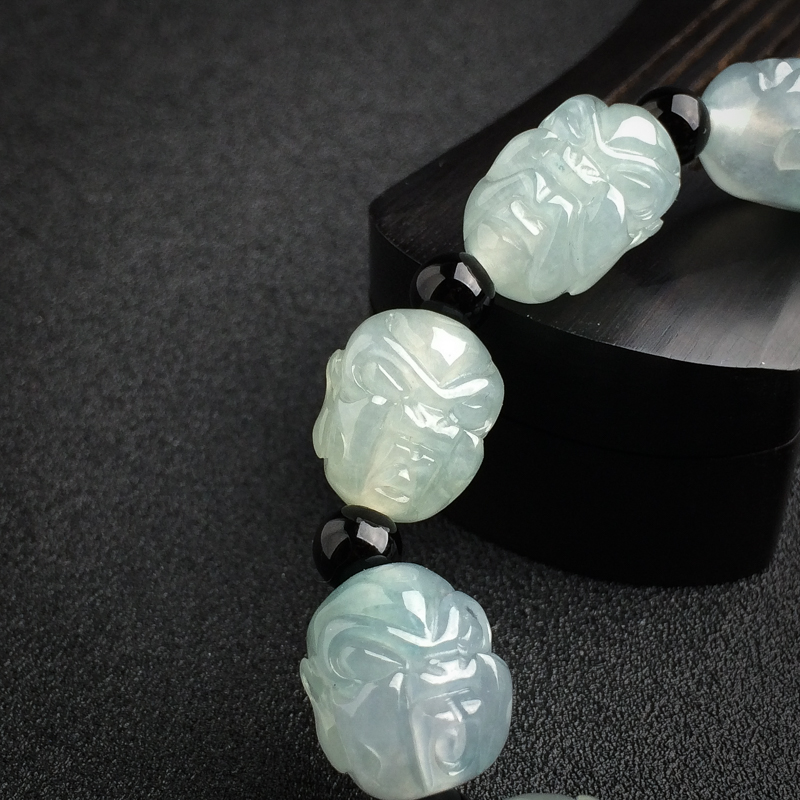 缅甸天然糯种翡翠罗汉头手串-红掌柜